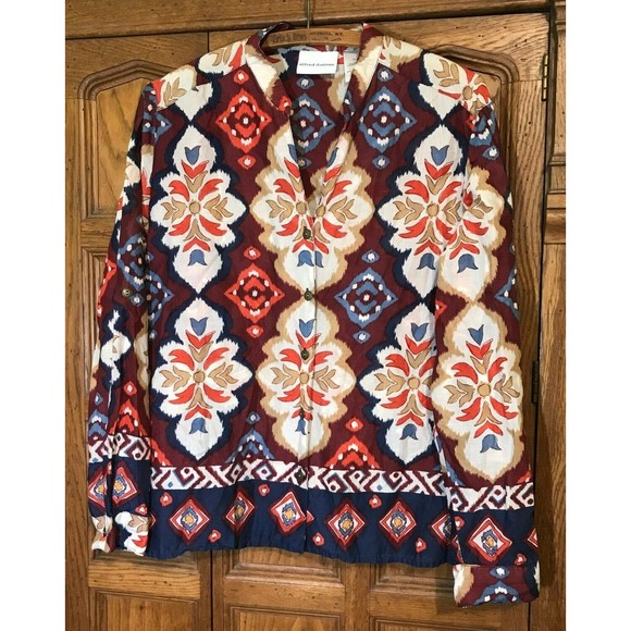 Alfred Dunner Tops - Alfred‎ Dunner Women's size 14 Sheer Abstract Blouse Long Sleeve Button Up Top